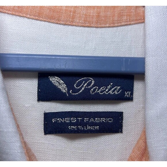 Poeta Shirt Mens XL Colorblock Pink Orange White 100% Linen Button Front NWOT - Picture 4 of 8